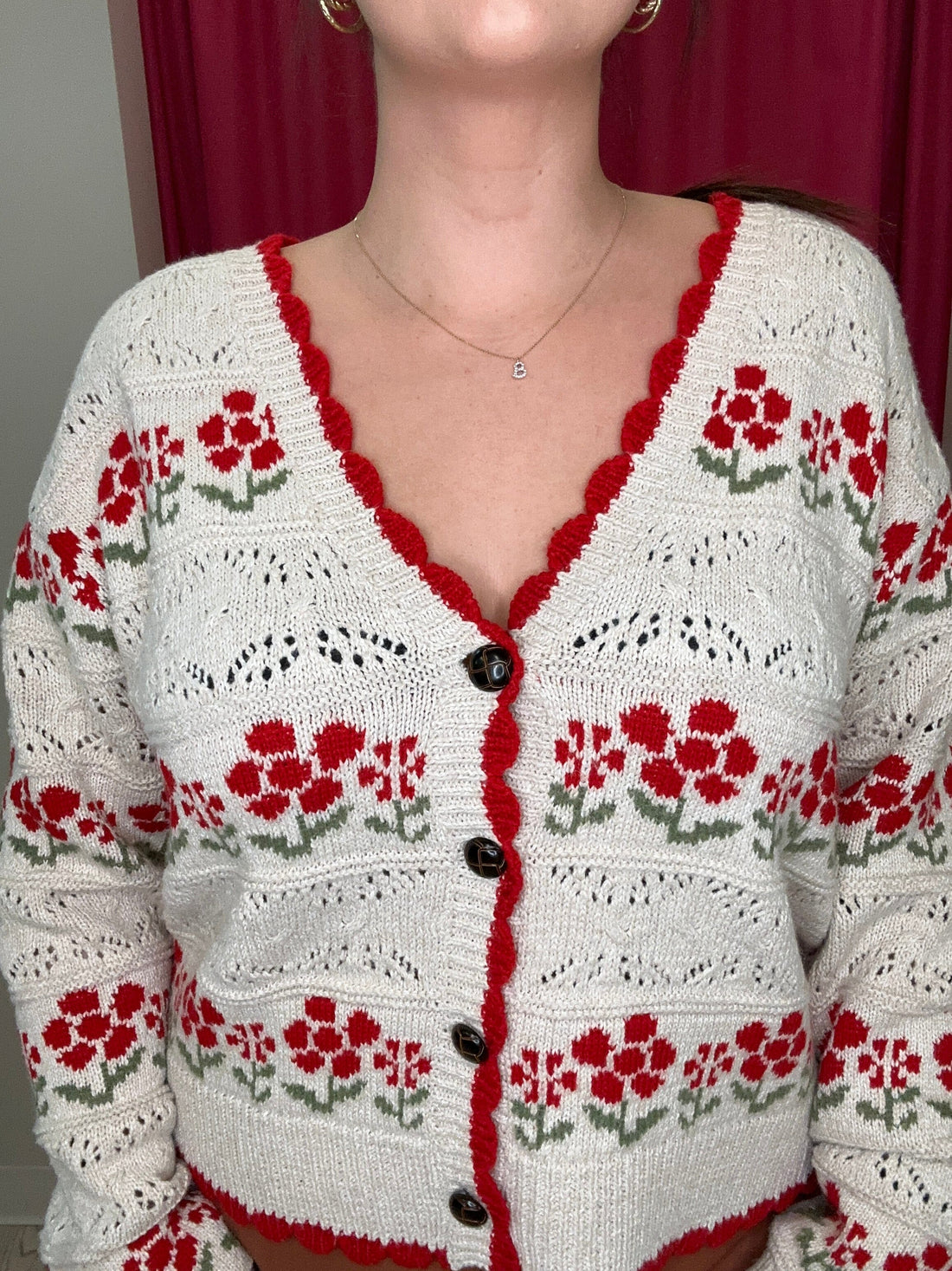 Long Sleeve Sweater Cardigan w/Flowers OUTFIT COMPLETER VERYJ 