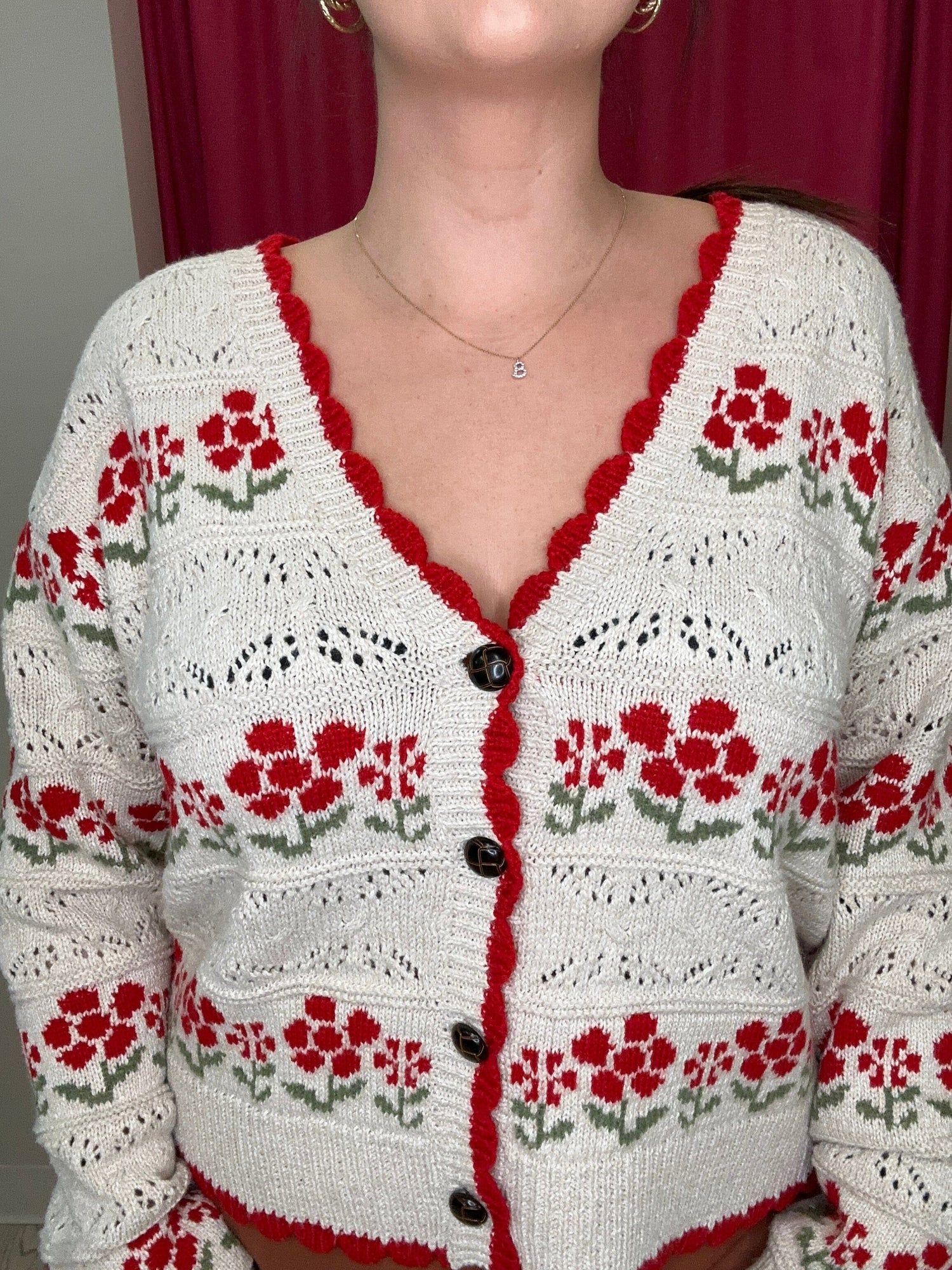 Long Sleeve Sweater Cardigan w/Flowers OUTFIT COMPLETER VERYJ 