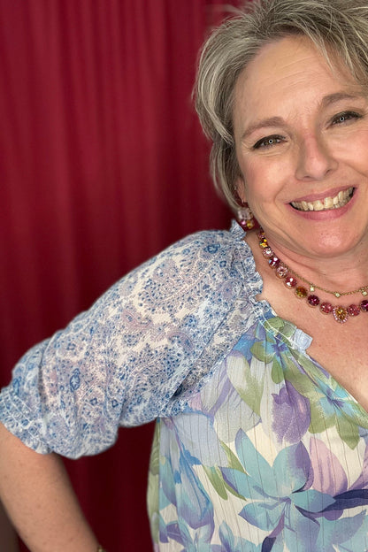 Mixed Paisley/Floral Print Ruffle Neck Detail Top JR TOP DRESSY UMGEE 