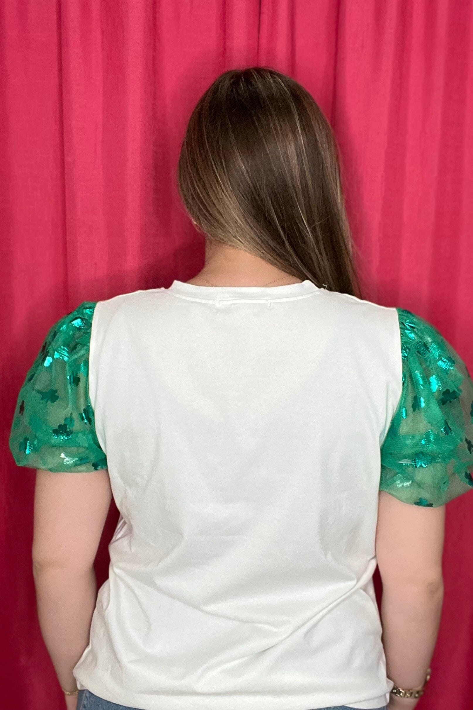 Sequin Lucky Crew Neck w/Shamrock Sleeves JRTOP CASUAL TOP SOUTHERN GRACE 