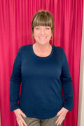 Long Sleeve Scoop Neck Knit Top MISSY BASIC KNIT LIVERPOOL NVY XS 