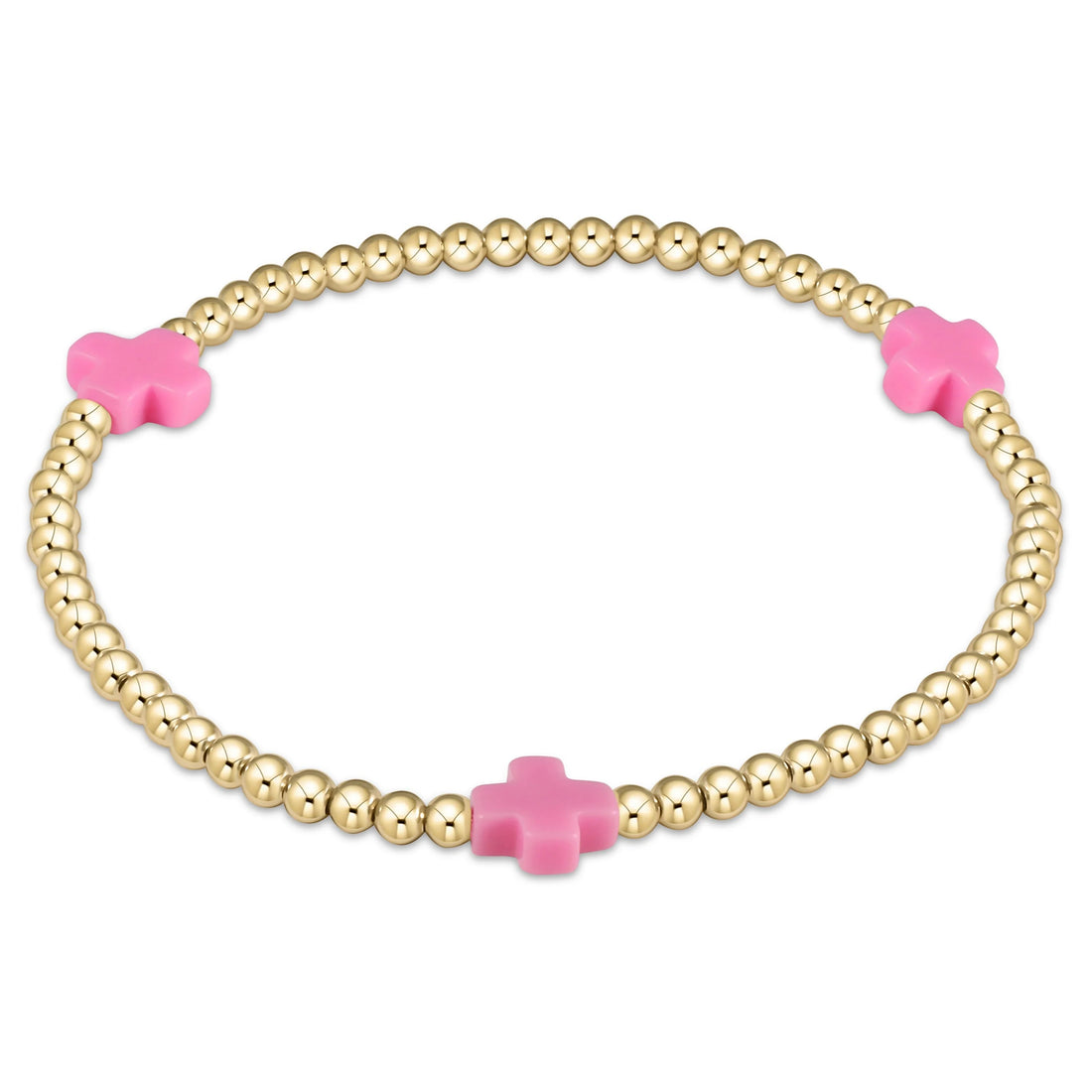 Enewton Signature Cross Gold Pattern 3mm Bead Bracelet- Bright Pink