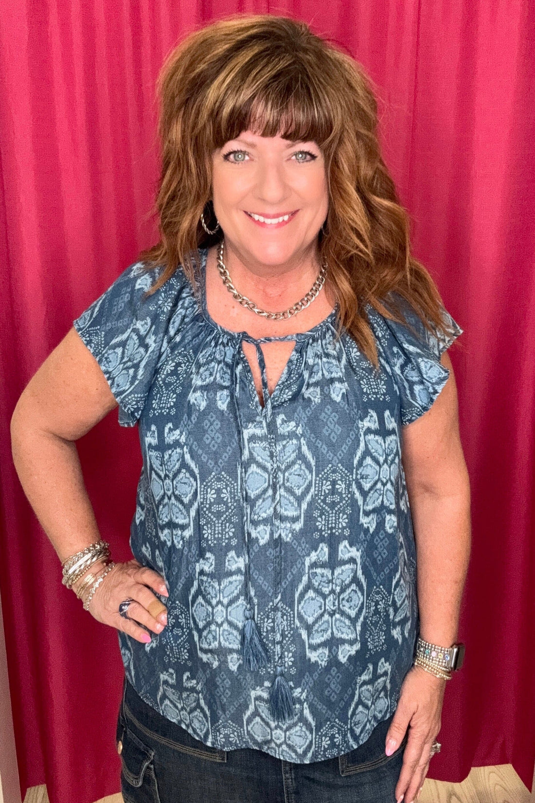Flutter Sleeve Woven Top w/Front Tie Detail MISSY TOP SPECIAL LIVERPOOL 