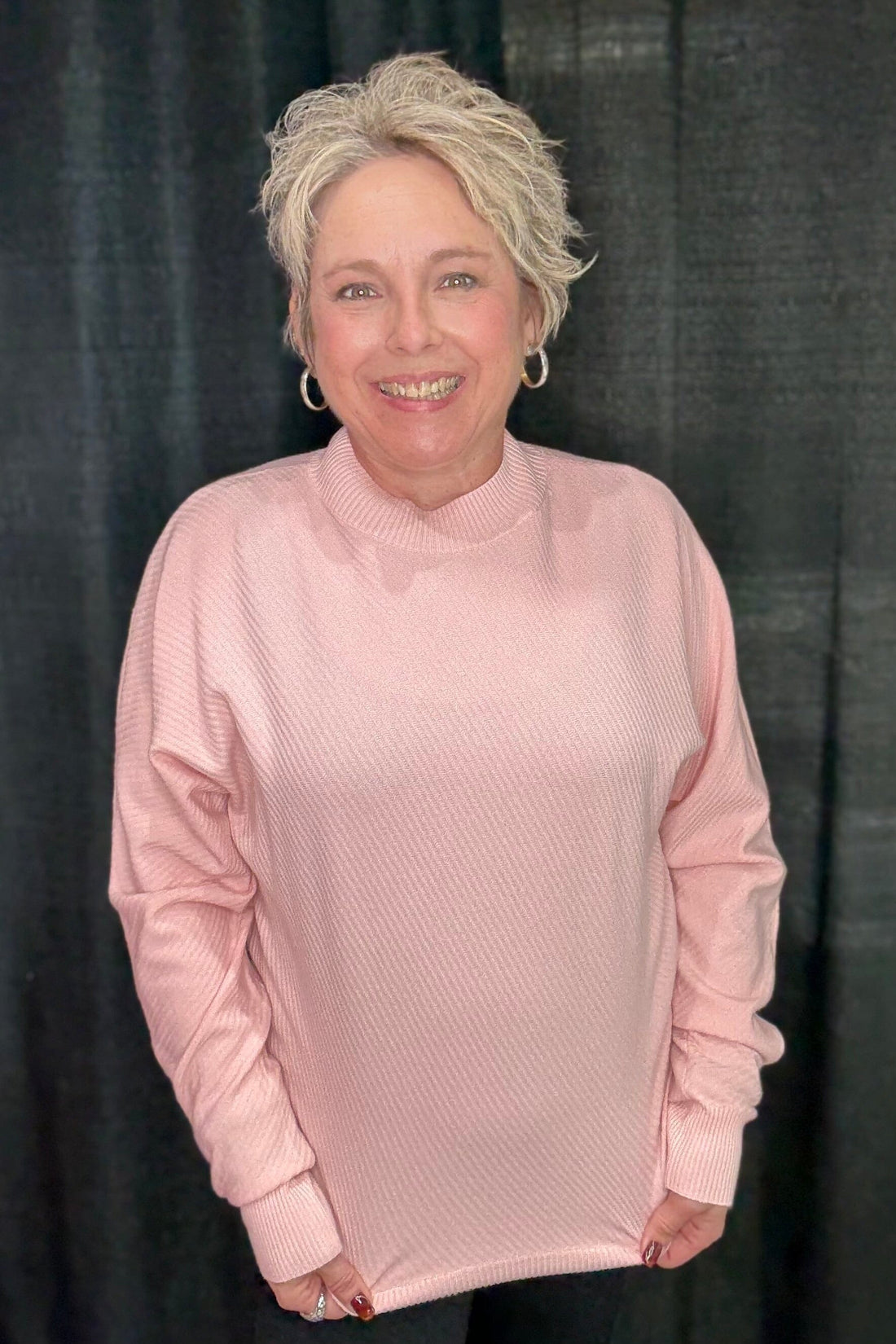 Fine Gauge Mock Neck Diagonal Rib Dolman Sweater SWEATER ALLIE & ROSE