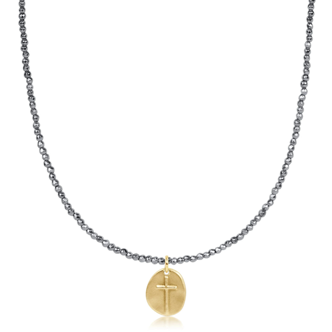 Enewton 15&quot; Chocker Silver Faceted Hematite 2mm Inspire Gold Charm Beaded Necklace JEWELRY ENEWTON 