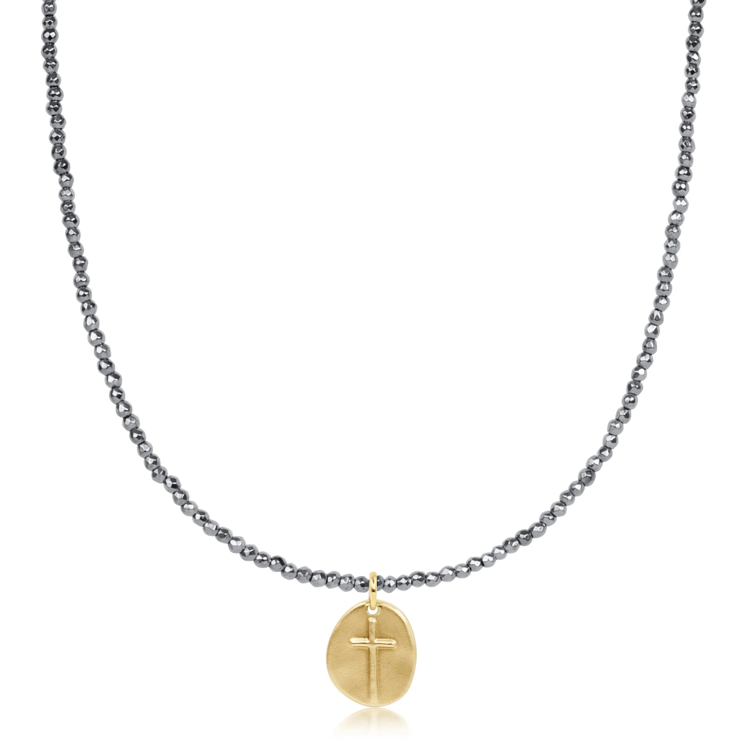 Enewton 15&quot; Chocker Silver Faceted Hematite 2mm Inspire Gold Charm Beaded Necklace JEWELRY ENEWTON 