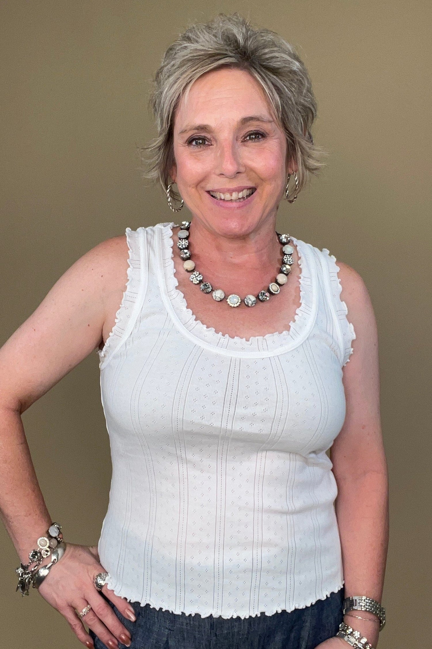 Pointelle Rib Ella Tank - White MISSY BASIC KNIT NIC+ZOE 