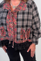 Lace Detail Plaid Jacket JRTOP CASUAL TOP:~~Unassigned~~ POL CLOTHING 
