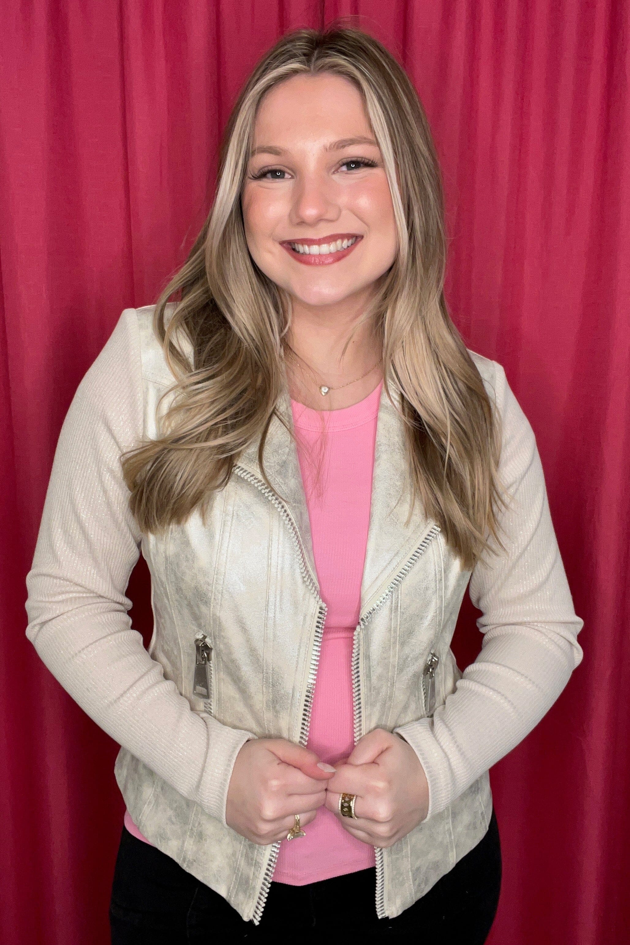 Foiled Vintage Faux Leather &amp; Rib Knit Jacket OUTFIT COMPLETER CHARLIEB 