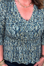 3/4 Rushed Sleeve V-Neck Knit Top MISSY TOP SPECIAL LIVERPOOL 