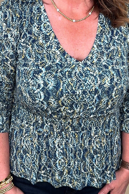3/4 Rushed Sleeve V-Neck Knit Top MISSY TOP SPECIAL LIVERPOOL 