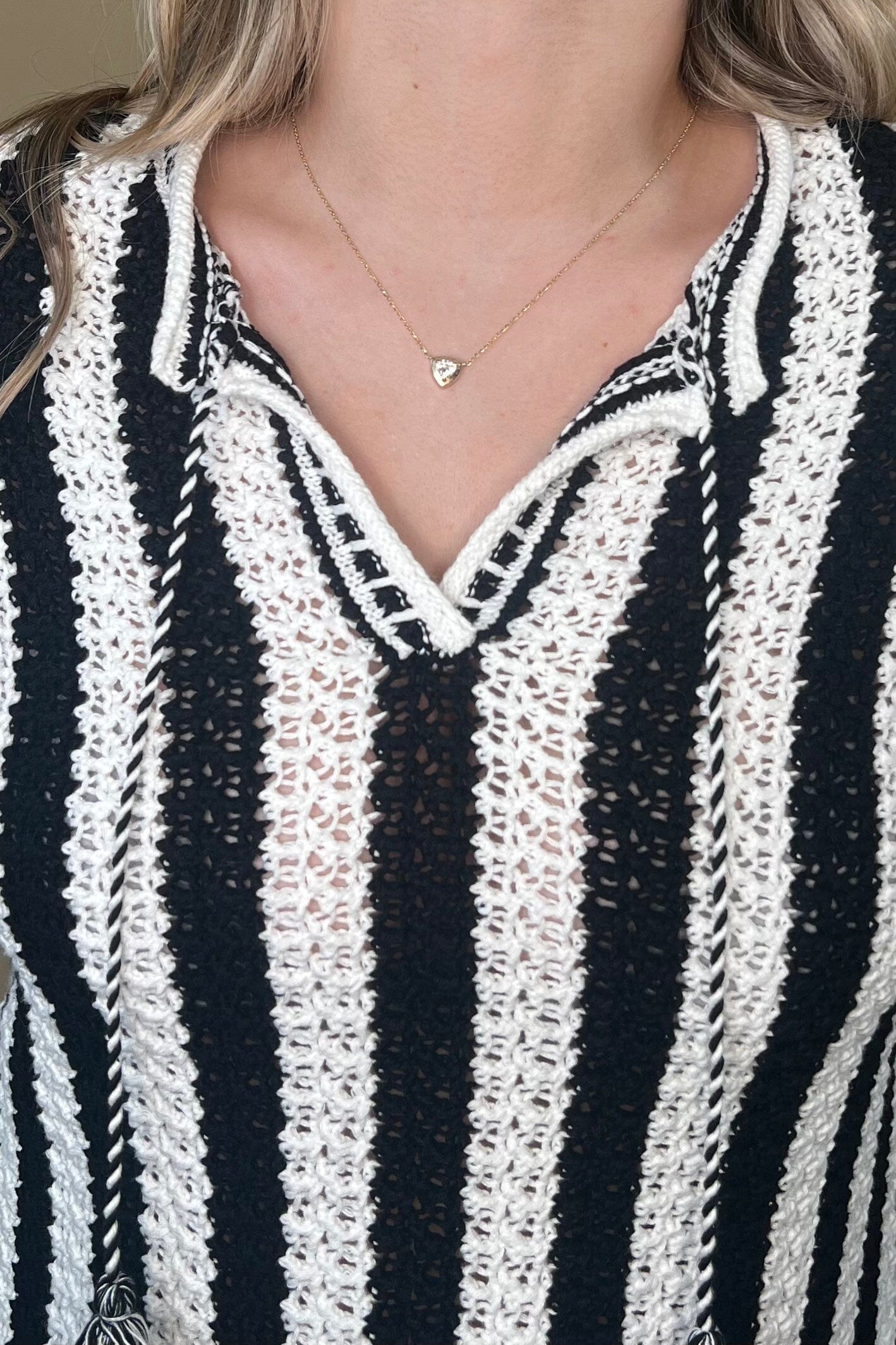 Long Sleeve Notch Collar Striped Sweater SWEATER TRIBAL 