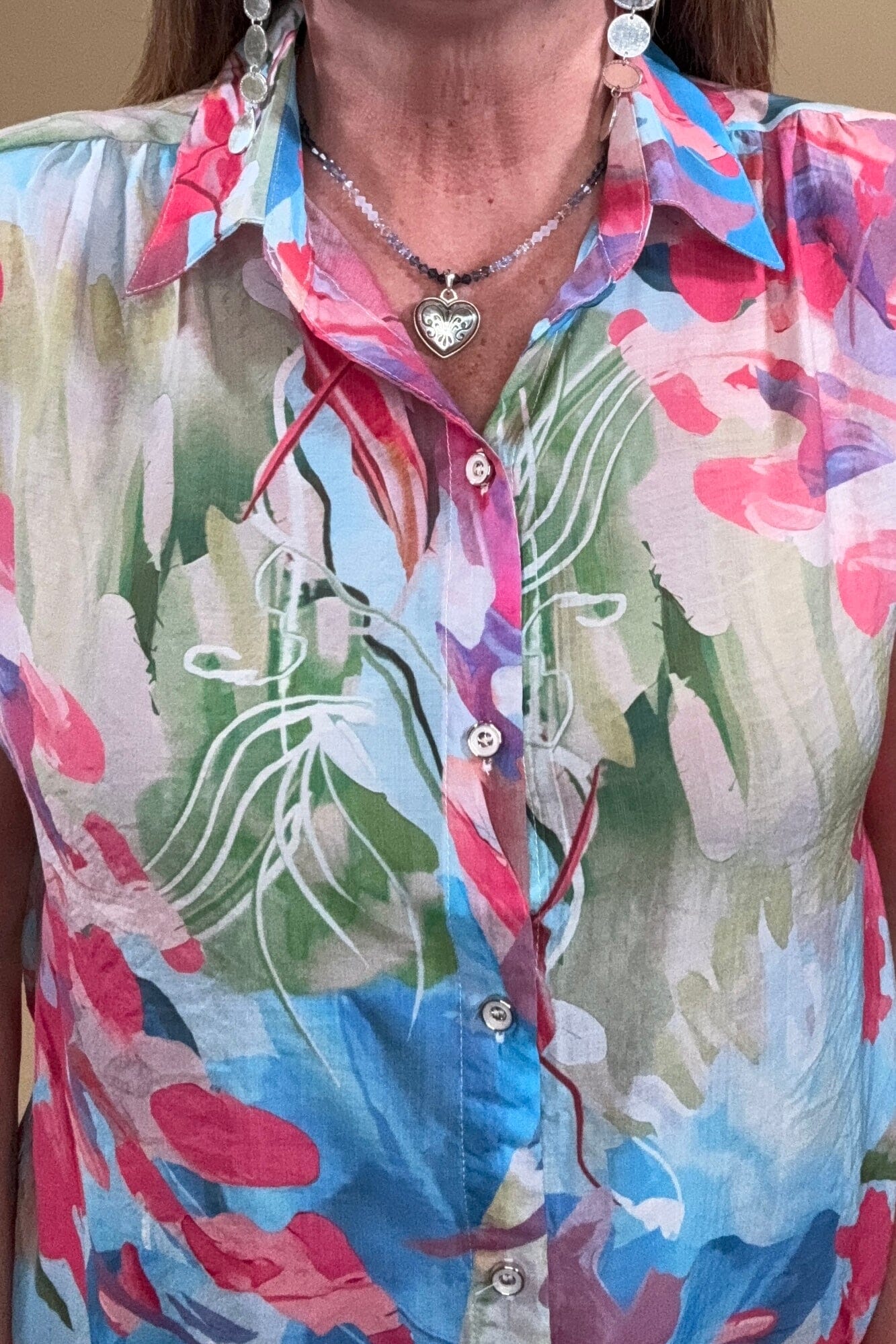 Printed Short Sleeve Button Down w/Collar MISSY TOP SPECIAL CREATION 