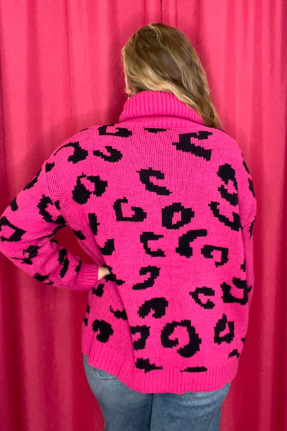 Long Sleeve Turtleneck Leopard Pattern Sweater SWEATER SHE&amp;SKY 