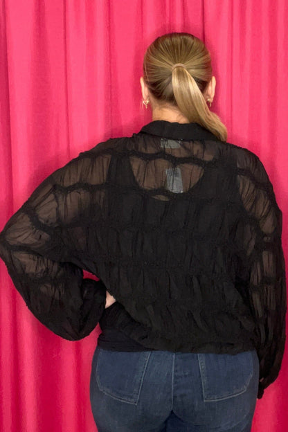 Long Sleeve Chevron Textured Blouse JRTOP CASUAL TOP ALLIE &amp; ROSE 