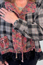 Lace Detail Plaid Jacket JRTOP CASUAL TOP:~~Unassigned~~ POL CLOTHING 