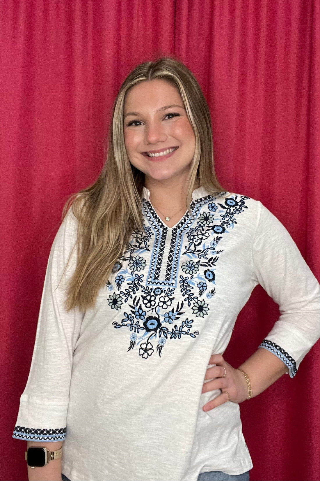 3/4 Sleeve V-Neck w/Embroidery MISSY TOP SPECIAL PARSLEY &amp; SAGE 