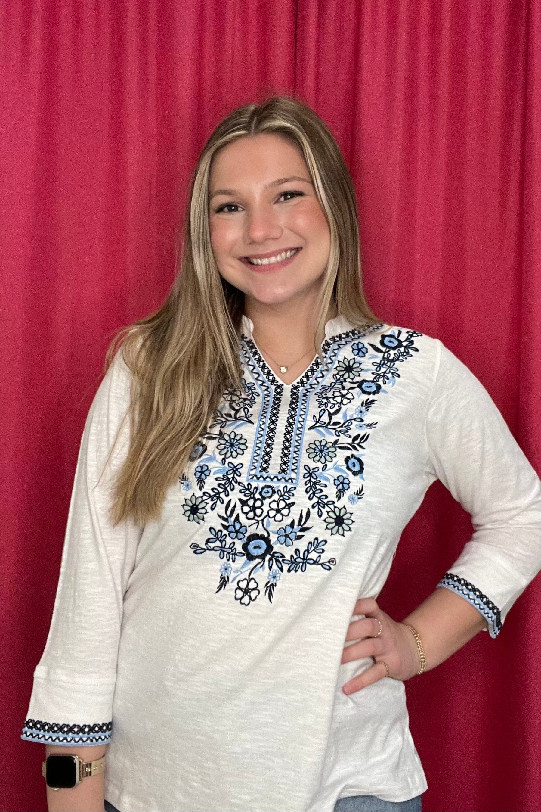 3/4 Sleeve V-Neck w/Embroidery MISSY TOP SPECIAL PARSLEY &amp; SAGE 