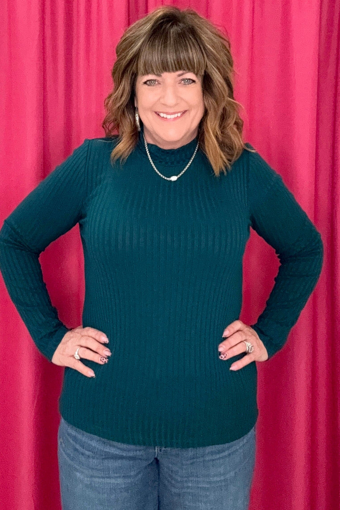 Long Sleeve Mock Neck Rib Knit Top MISSY BASIC KNIT LIVERPOOL 