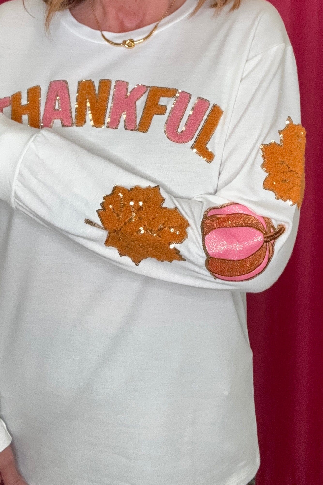 Thankful Chenille Patches Sweatshirt JRTOP CASUAL TOP SOUTHERN GRACE 