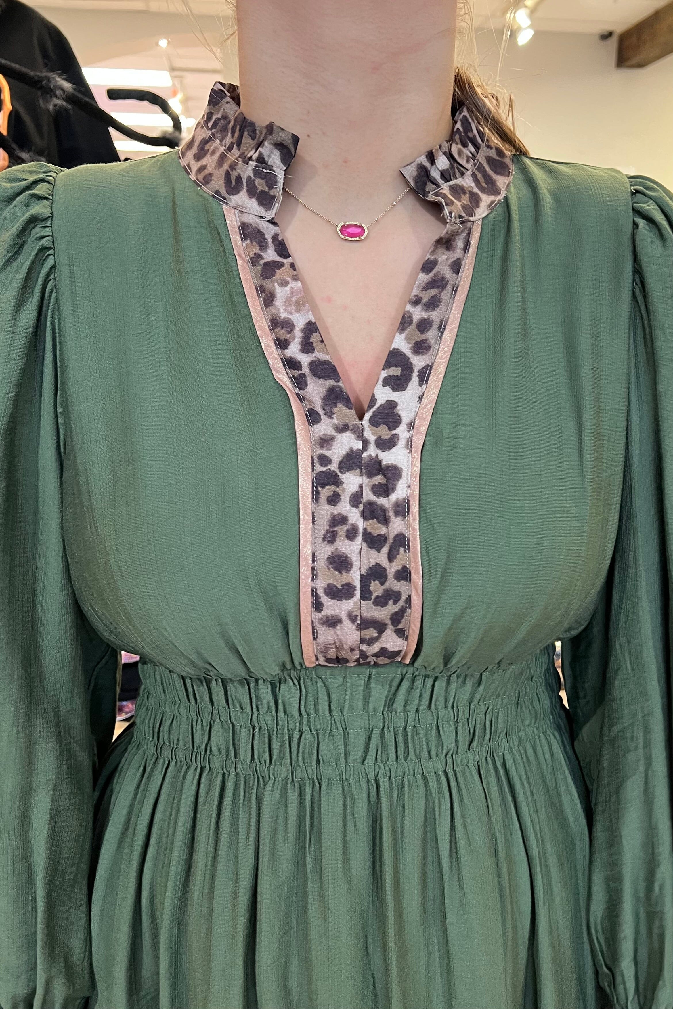 3/4 Sleeve Dress w/ Leopard Trim DRESS UMGEE 