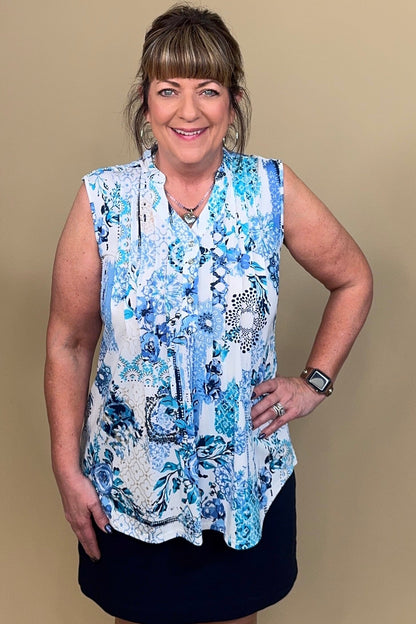 Sleeveless Printed Top w/Pleats MISSY TOP SPECIAL SOUTHERN LADY 