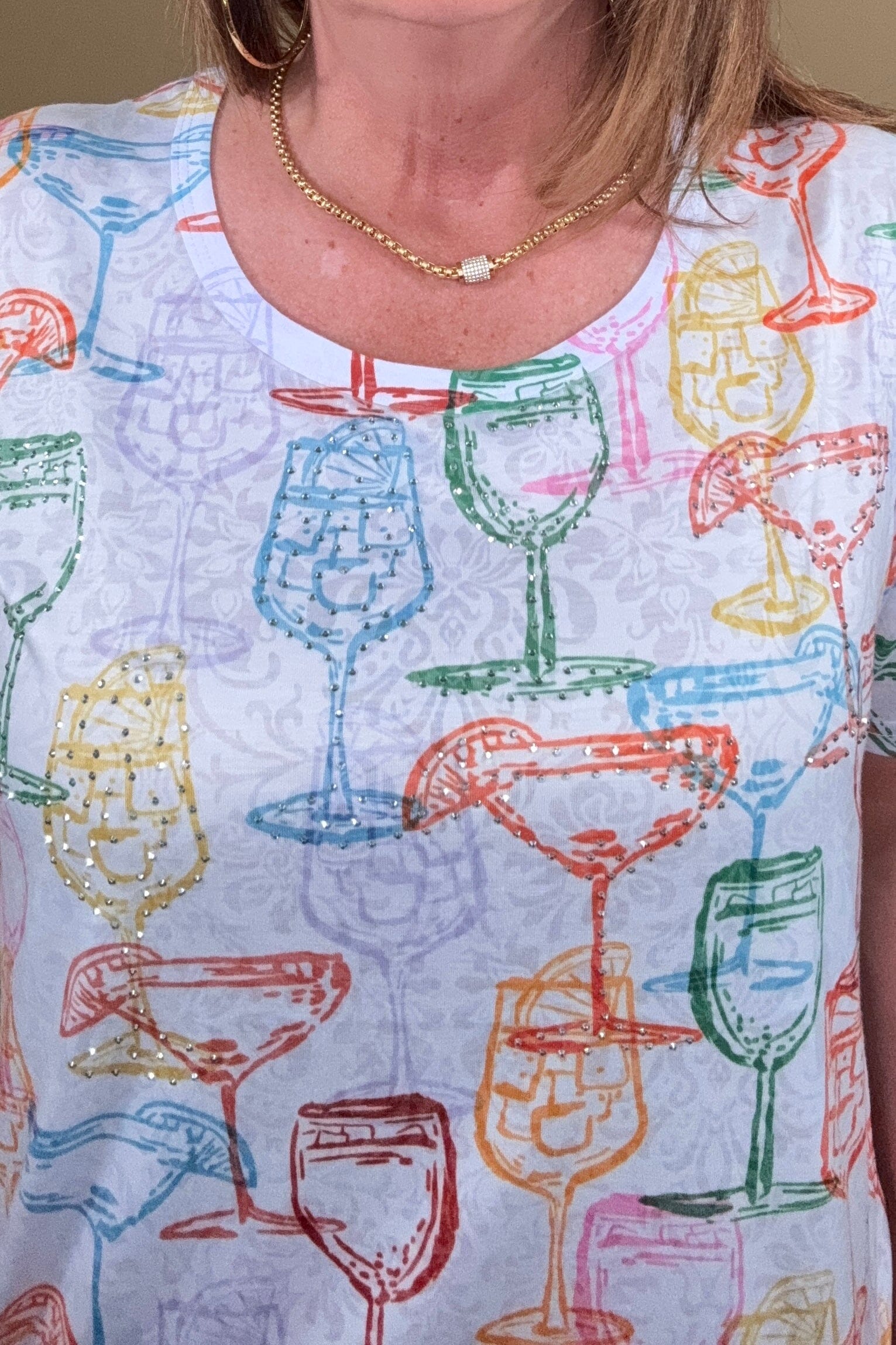 Short Sleeve Drinking Glasses w/Rhinestones MISSY TOP SPECIAL CREATION 