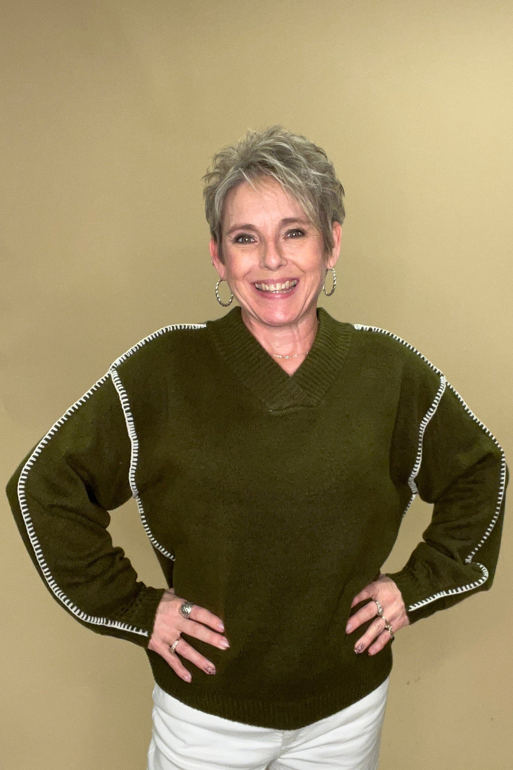 Long Sleeve Blanket Stitch Detail Sweater MISSY TOP SPECIAL:~~Unassigned~~ DEMOCRACY 