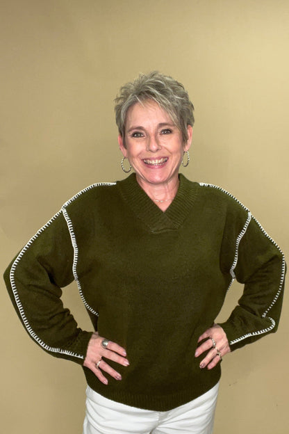 Long Sleeve Blanket Stitch Detail Sweater MISSY TOP SPECIAL:~~Unassigned~~ DEMOCRACY 