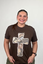 Camo & Pearl Cross Tee MISSY BASIC KNIT:~~Unassigned~~ REBELROSE/ATTITUDETEES 
