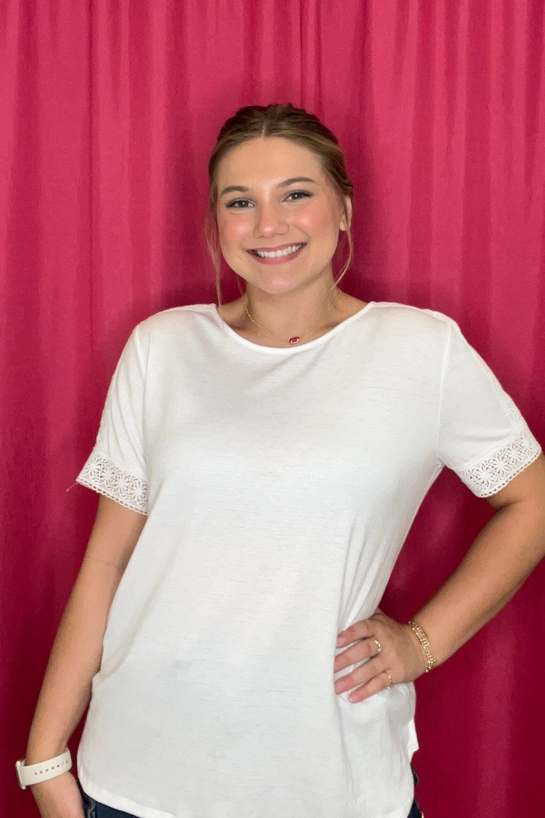 Short Sleeve Top with Lace Applique MISSY TOP SPECIAL SOUTHERN LADY 