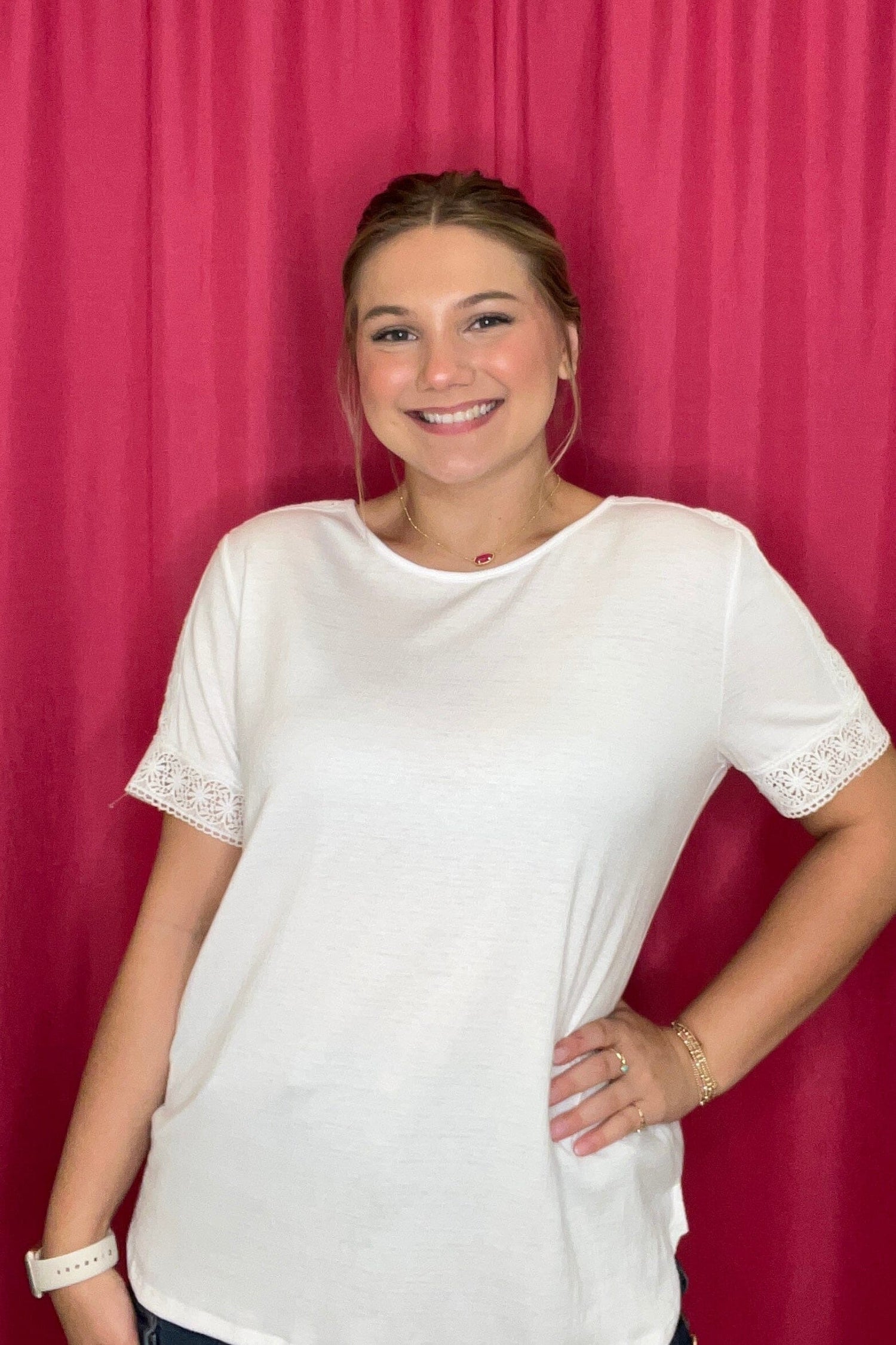 Short Sleeve Top with Lace Applique MISSY TOP SPECIAL SOUTHERN LADY 