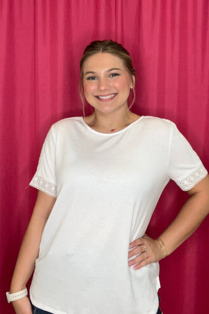 Short Sleeve Top with Lace Applique MISSY TOP SPECIAL SOUTHERN LADY 