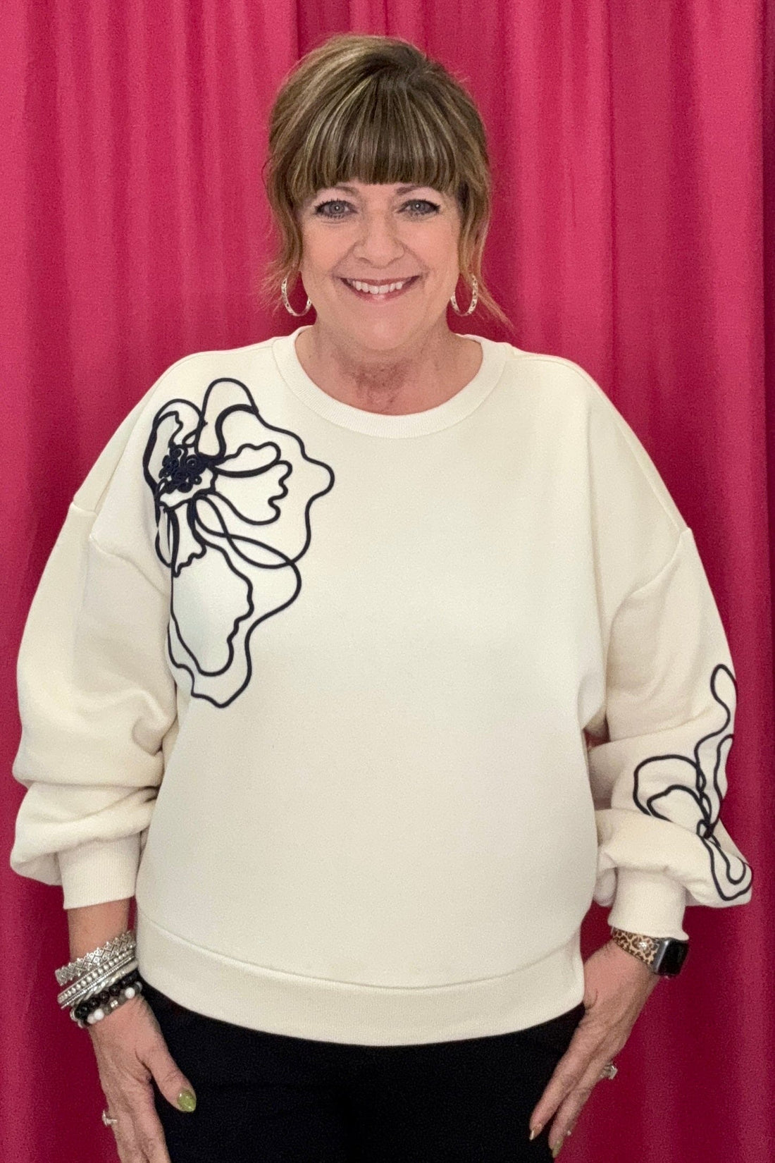 Long Sleeve Crew Neck w/Embroidery MISSY TOP SPECIAL TRIBAL