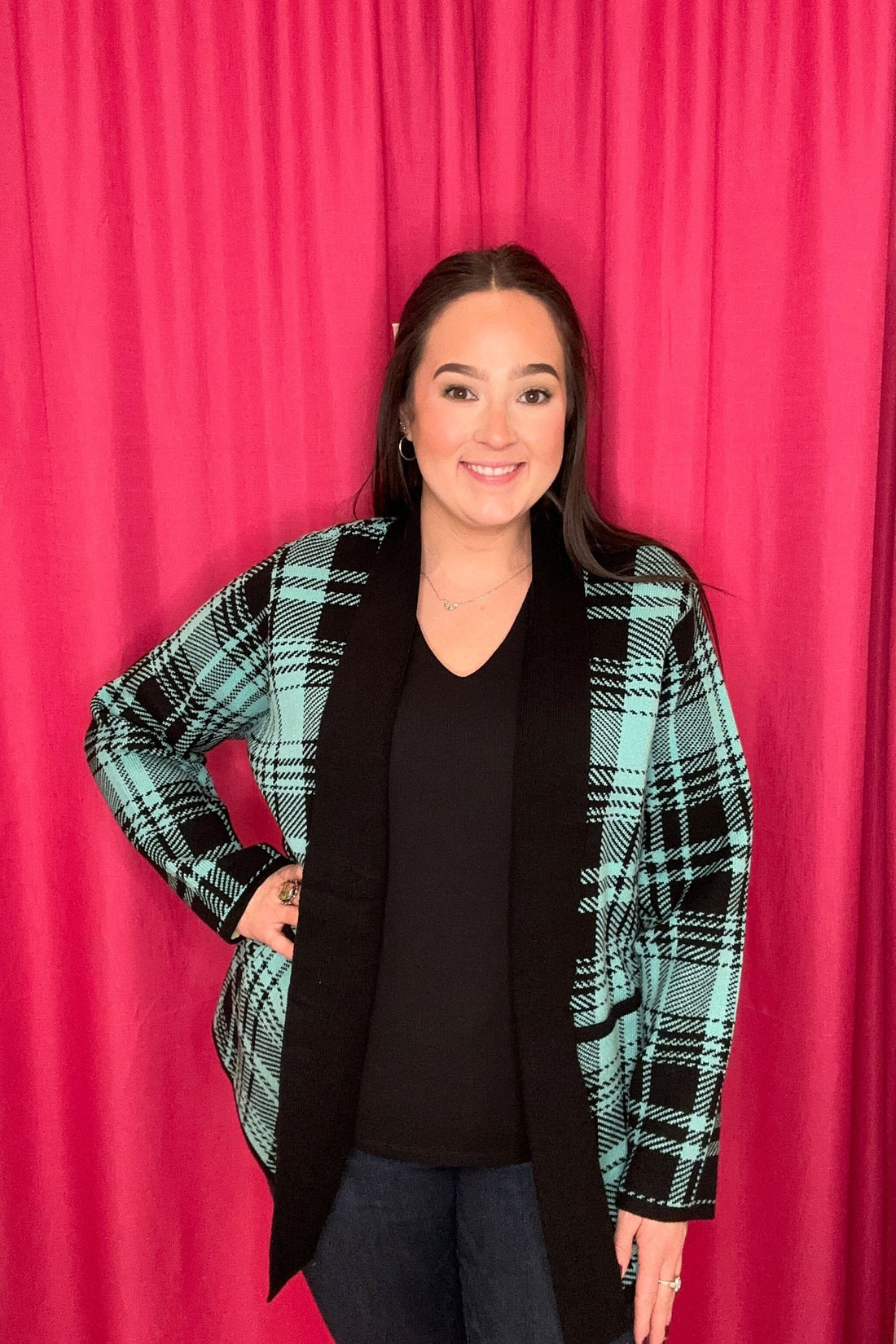 Long Sleeve Houndstooth Cardigan w/Pockets OUTFIT COMPLETER SOUTHERN LADY 