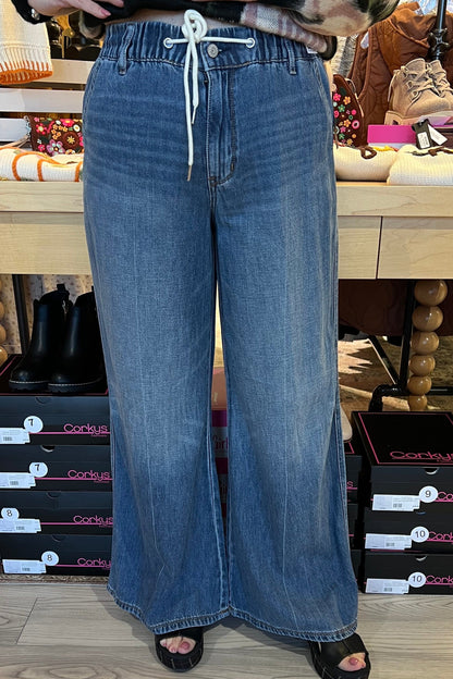 High Waist Palazzo Featherweight Rigid BOTTOMS JUDY BLUE 