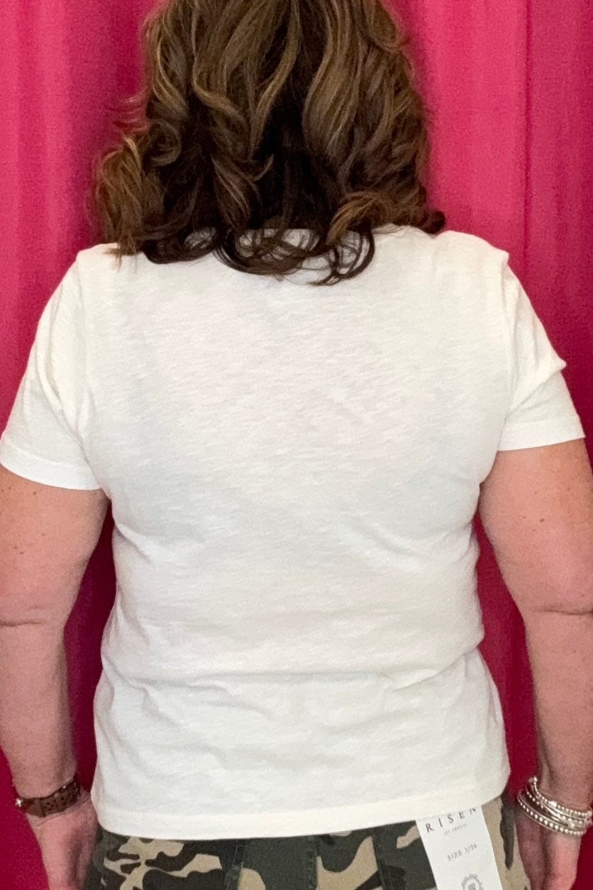 Short Sleeve Crew Neck Top w/Palm Tree MISSY TOP SPECIAL TRIBAL 