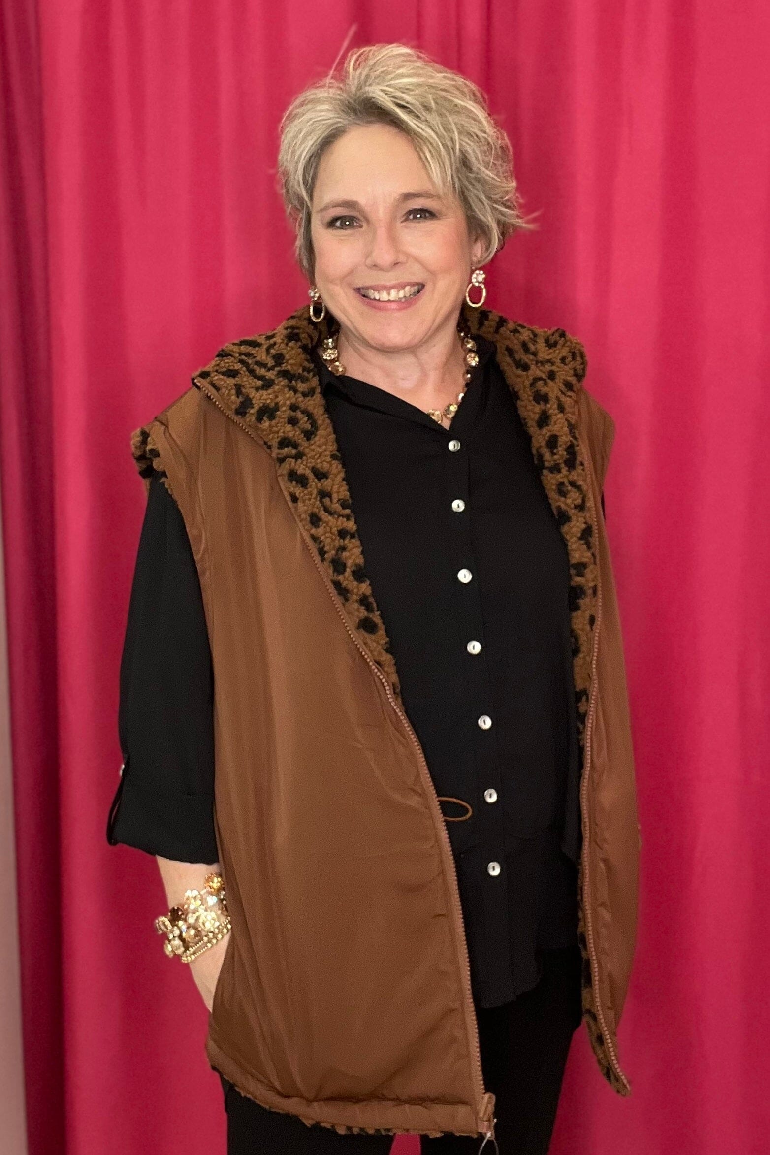 Reversable Leopard Vest w/Collar OUTFIT COMPLETER SOUTHERN GRACE 