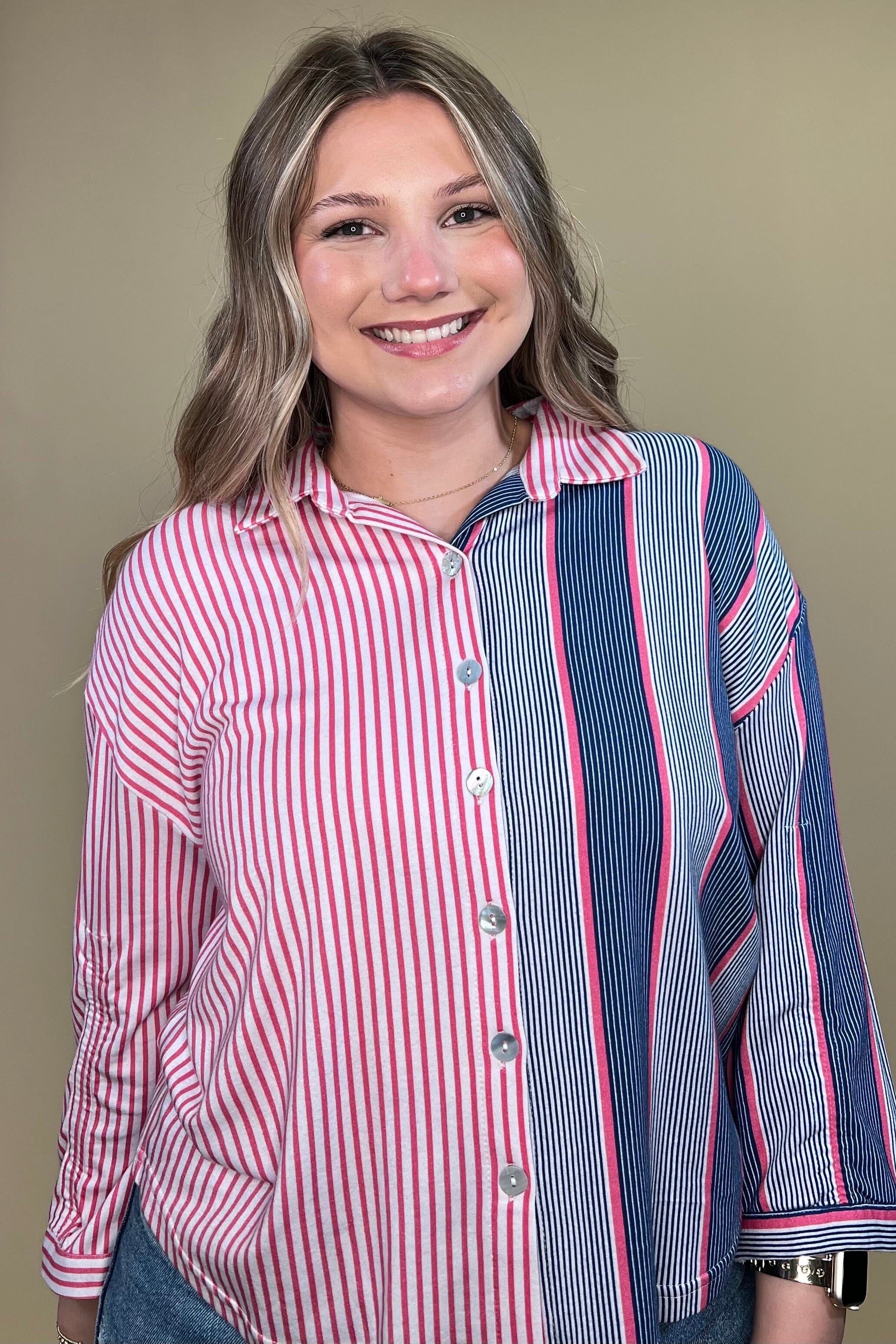 Striped Button Down Collared Top MISSY TOP SPECIAL PARSLEY &amp; SAGE 