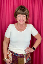 Reversible V + Round Neck Short Sleeve Top JRTOP CASUAL TOP YELETE IVORY ONESIZE 