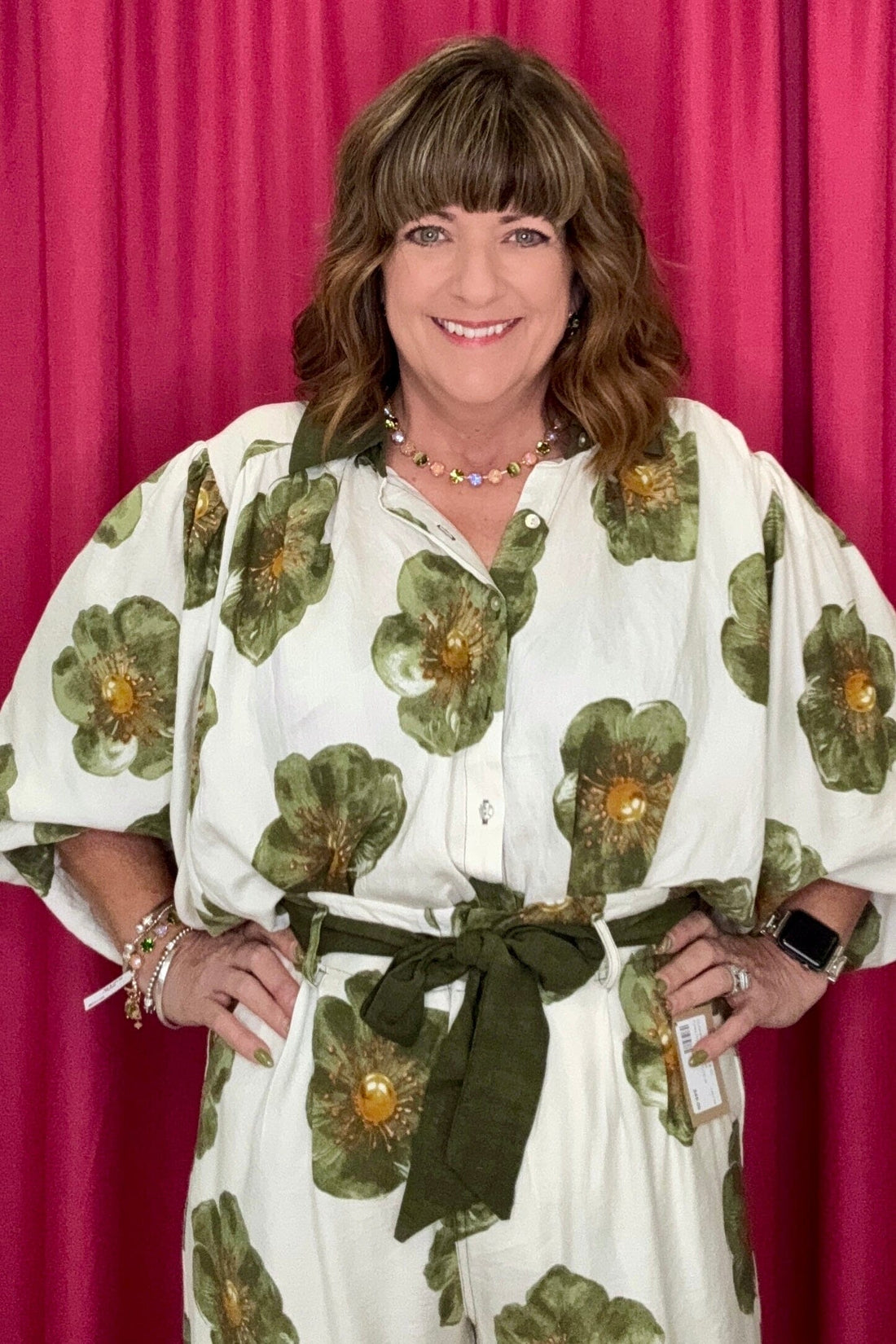 Collar Neck Button Down Batwing Top JR TOP DRESSY GLAM OLIVE S 