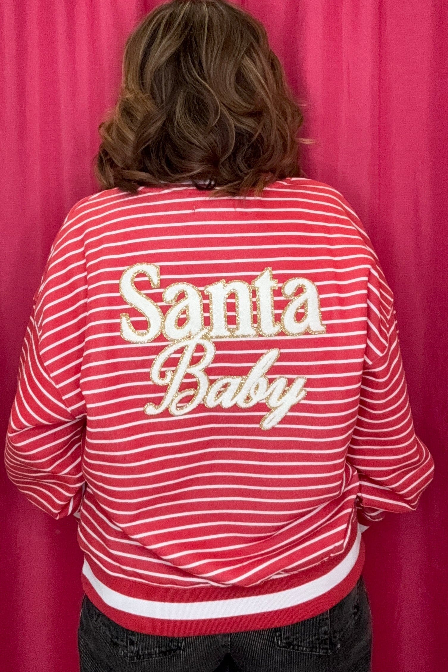 Long Sleeve Crew Neck w/Santa Patch MISSY BASIC KNIT SIMPLY SOUTHERN 