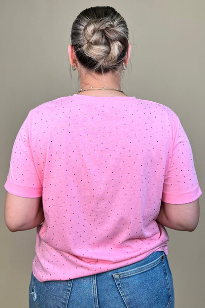 Short Rolled Sleeve Tee w/Colored Rhinestones JRTOP CASUAL TOP DAVI&amp;DANI 
