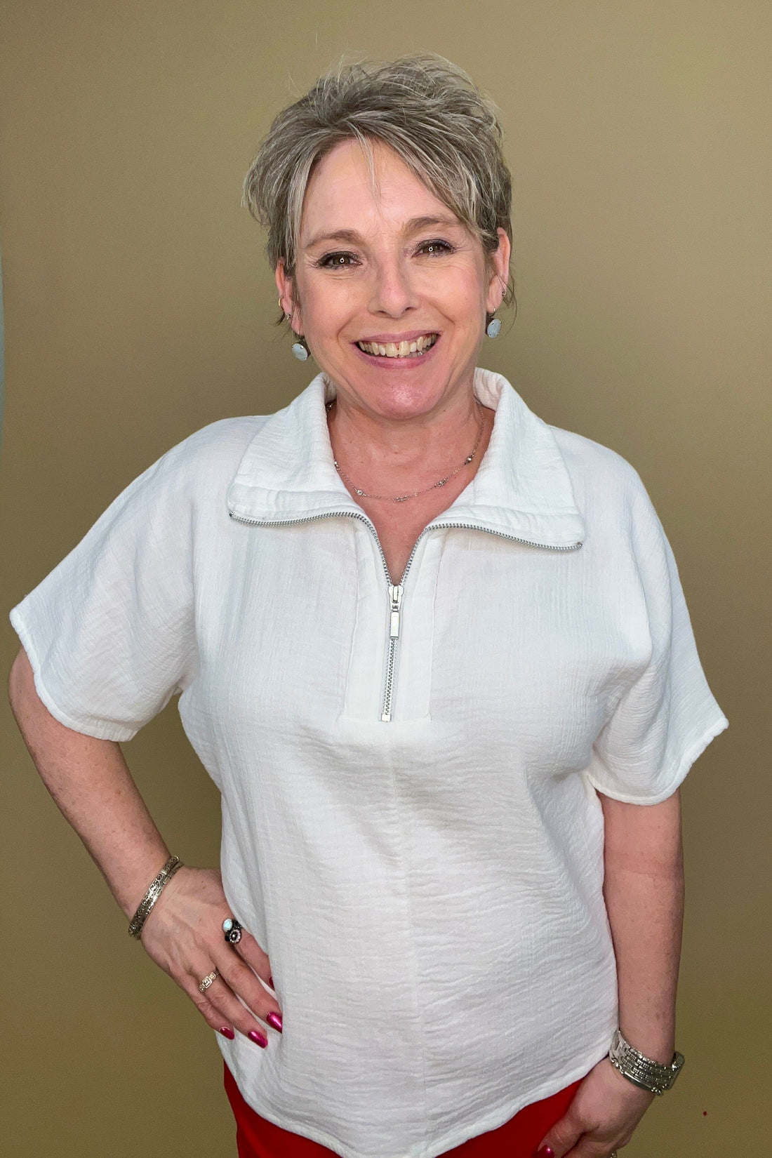 Short Sleeve Half Zip Gauze Shirt MISSY TOP SPECIAL PARSLEY & SAGE WHT S