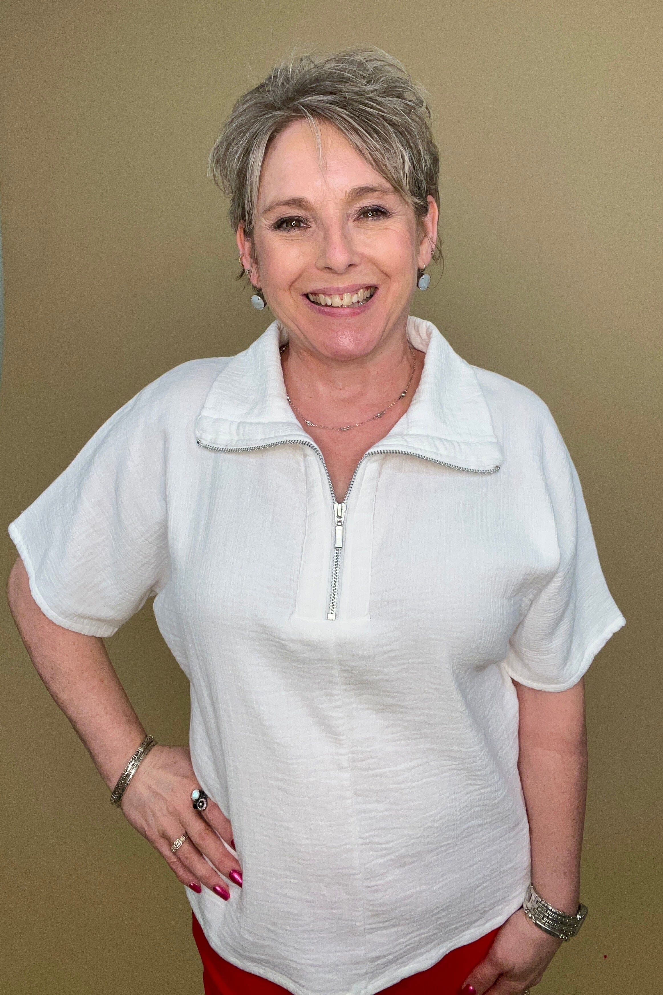 Short Sleeve Half Zip Gauze Shirt MISSY TOP SPECIAL PARSLEY &amp; SAGE WHT S 