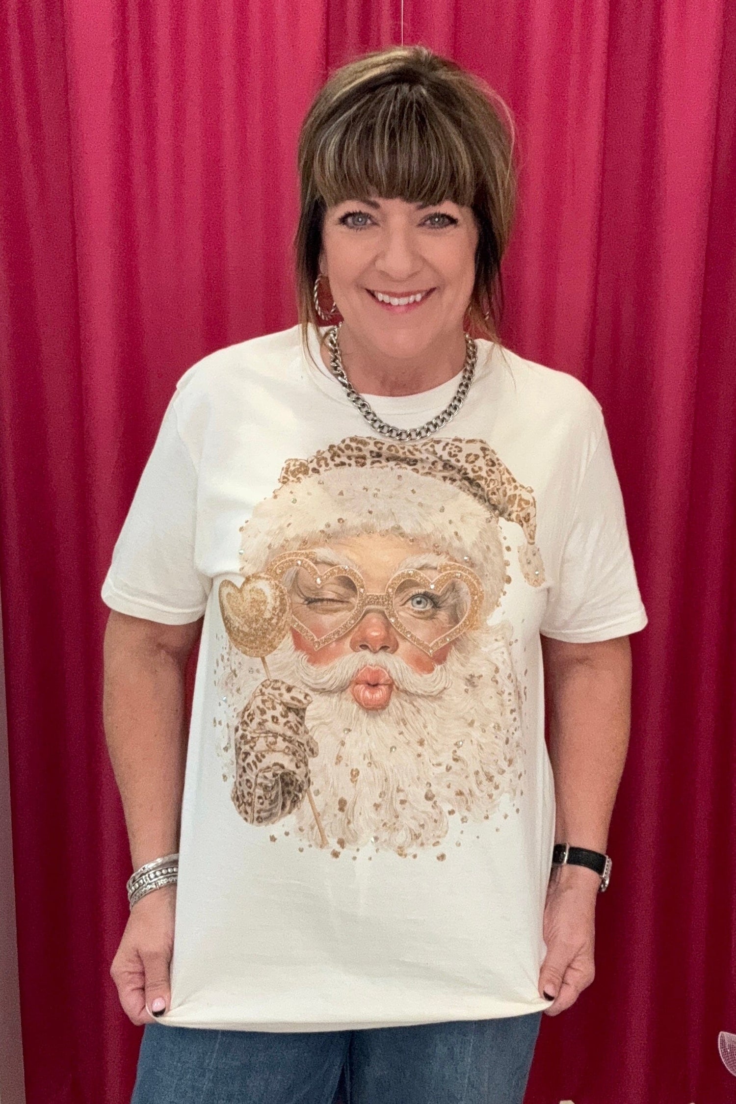 Santa w/Gold Glasses T-Shirt MISSY BASIC KNIT JCOONS 