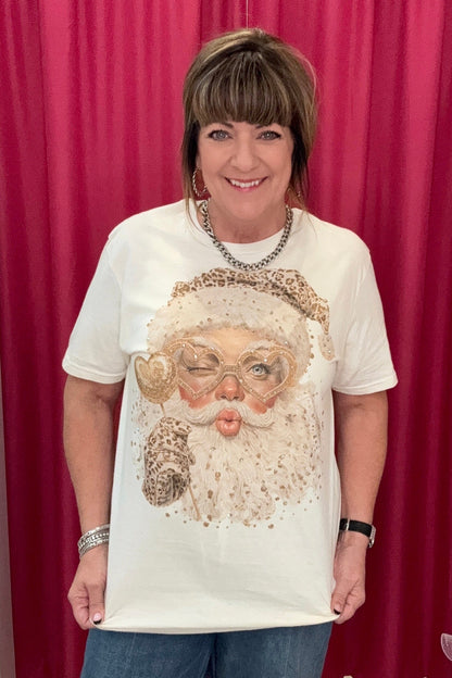 Santa w/Gold Glasses T-Shirt MISSY BASIC KNIT JCOONS 