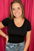 Reversible V + Round Neck Short Sleeve Top JRTOP CASUAL TOP YELETE BLACK SMALL-LARGE 