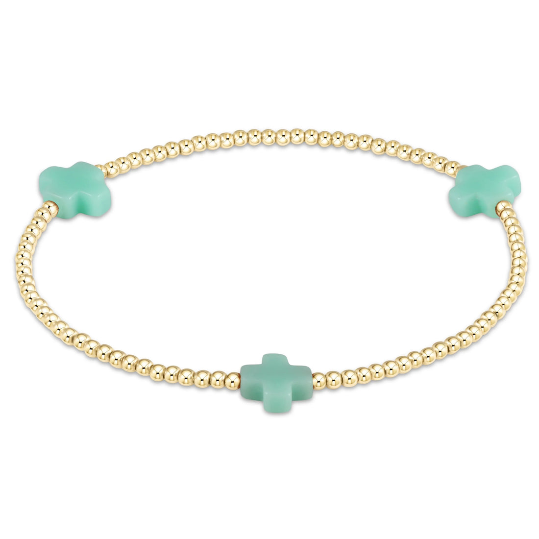 Enewton Signature Cross Gold Pattern 2mm Bead Bracelet- Mint