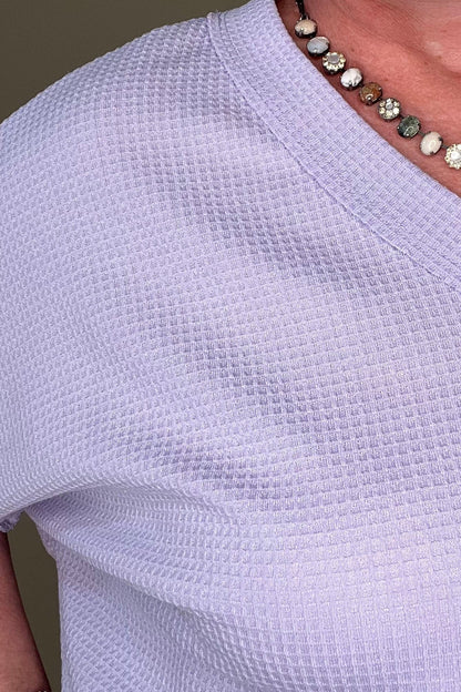 Short Sleeve Waffle Weave Top W/Pocket - Purple JRTOP CASUAL TOP DEAR SCARLETT 